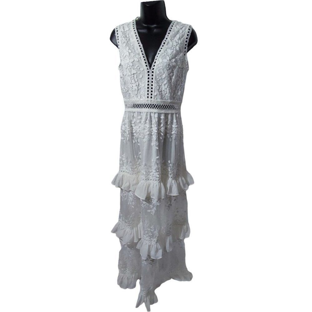 AQUA Embroidered Flounce Lace Sheer Maxi - Picture 2 of 9